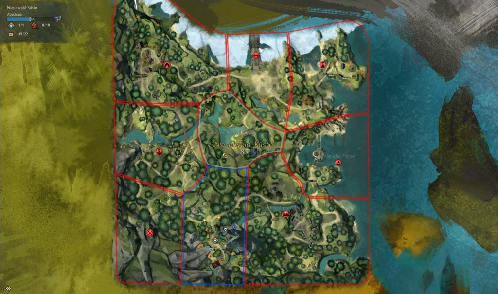 Guild Wars 2 Nieselwald Küste Map Karte