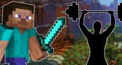 Minecraft Steve with sword weight lifter titel title 1140x445