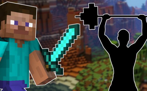 Minecraft Steve with sword weight lifter titel title 1140x445