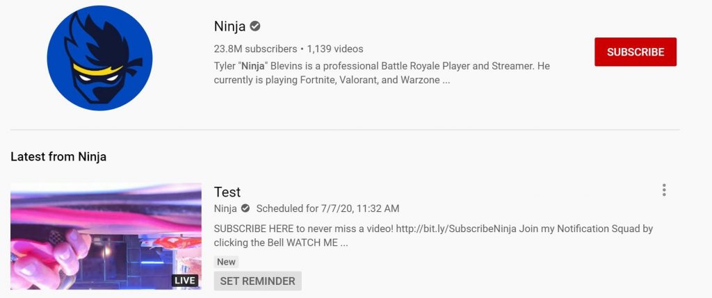 Ninja-YouTUbe-Test