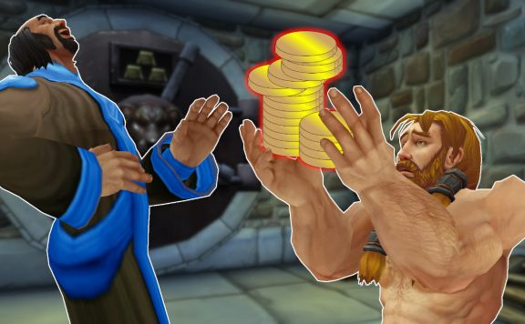 WoW GM Laughing begging man with coins titel title 1280x720