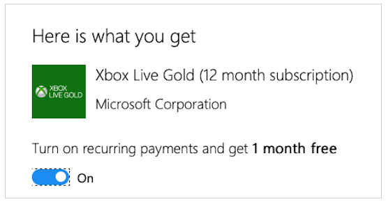 Xbox Live Gold wiederkehrende Zahlung