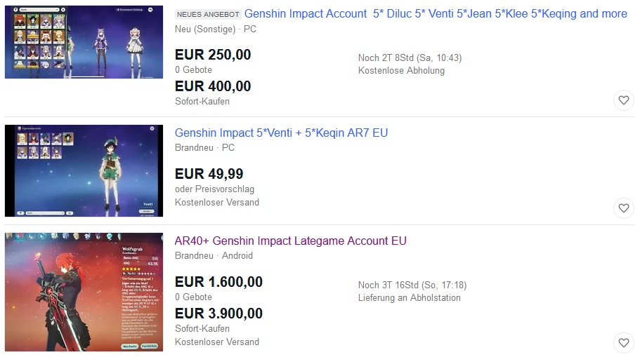 Genshin Impact Ebay Angebote