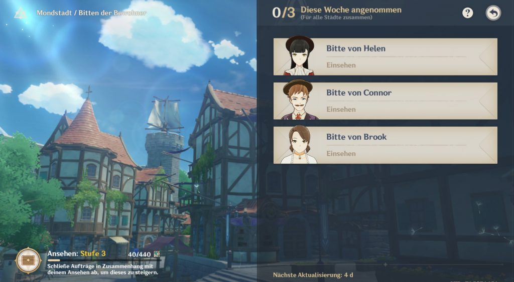 Genshin Impact Mondstadt Ansehen Bitten der Bewohner