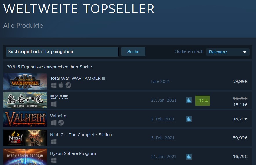Steam Topseller Total War Warhammer 3