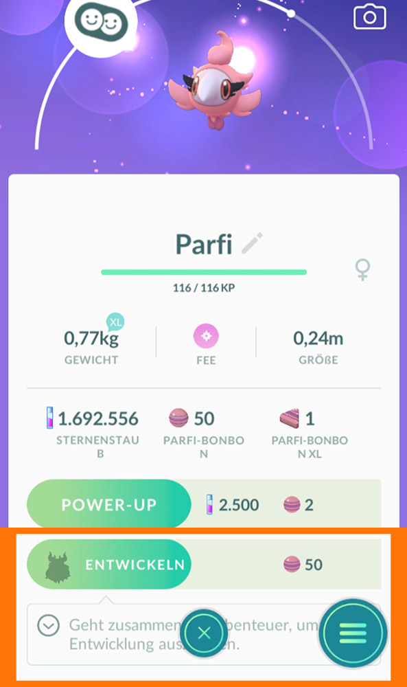 Pokémon GO Parfi Entwickeln