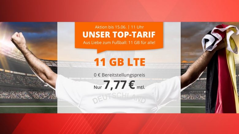 Günstiger Handyvertrag mit 11GB LTE aktuell für nur 7,77 Euro mtl. zur EM