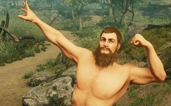 New World nackter Typ flext Titel