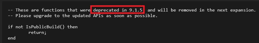 WoW Code Deprecated in Patch 915