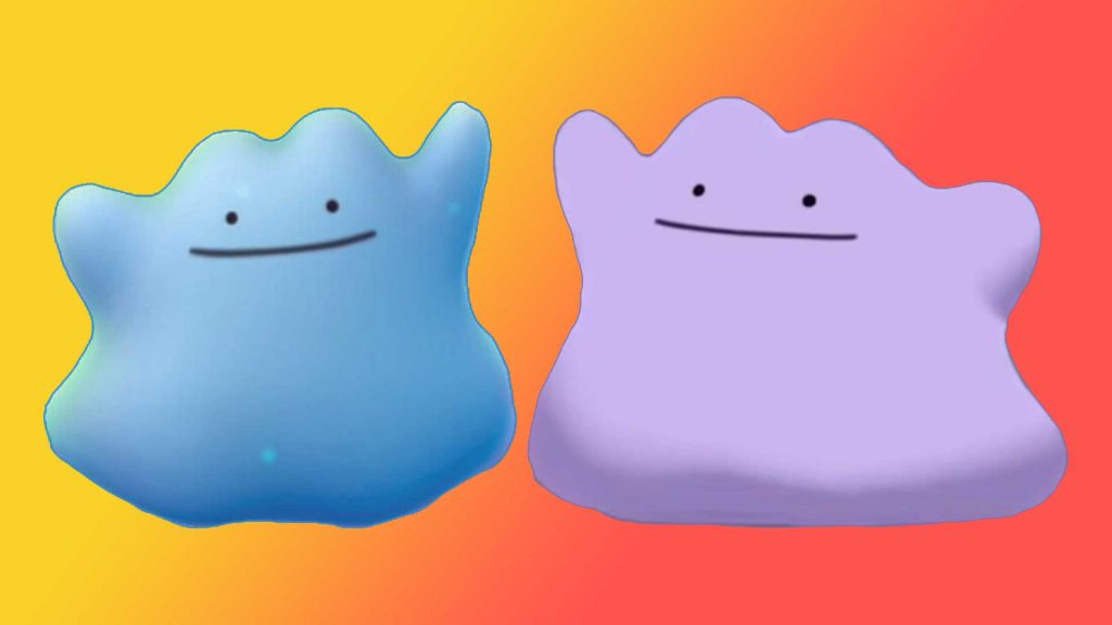 Yes, Ditto can also be caught in his iridescent form.  You can recognize him by the blue body of him.  However, unlike other Pokémon, Shiny Ditto only reveals itself once it has been caught.
