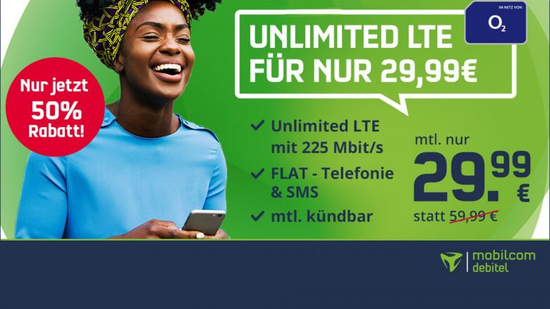 Handyvertrag mit unbegrenztem LTE Datenvolumen für nur 29,99 Euro!
