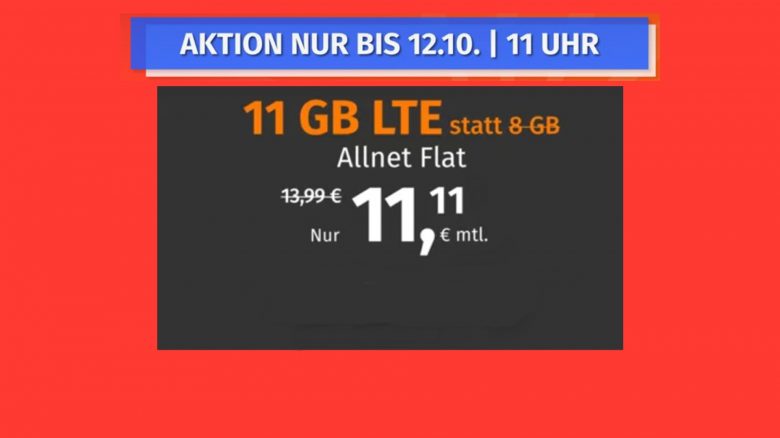 Handyvertrag mit 11 GB LTE Datenvolumen aktuell für nur 11,11 Euro im Monat