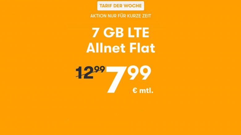 Nur für kurze Zeit: Handyvertrag mit 7 GB LTE Datenvolumen + Flat für nur 7,99 Euro