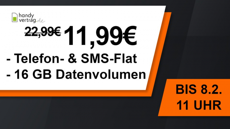 16-GB-Tarif mit Flatrate jetzt günstiger für 11,99 Euro bei Handyvertrag.de
