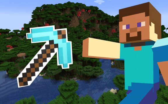 Titelbild Minecraft mit Diamantspitzhacke