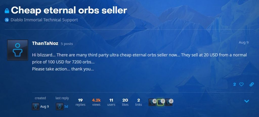 Blizzard Forum Eternal Orb Seller