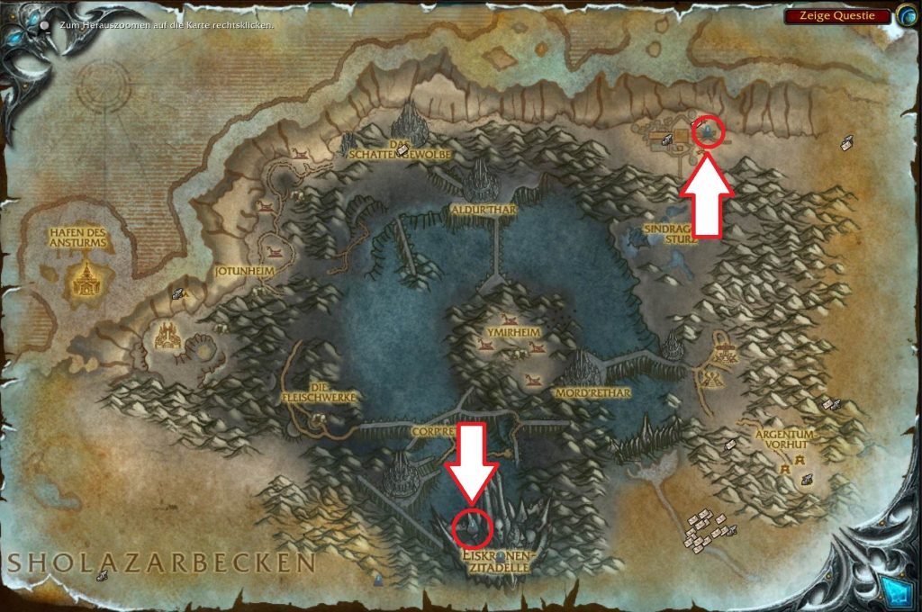 WoW WotLK Classic Map Eiskrone Dungeon Eingänge