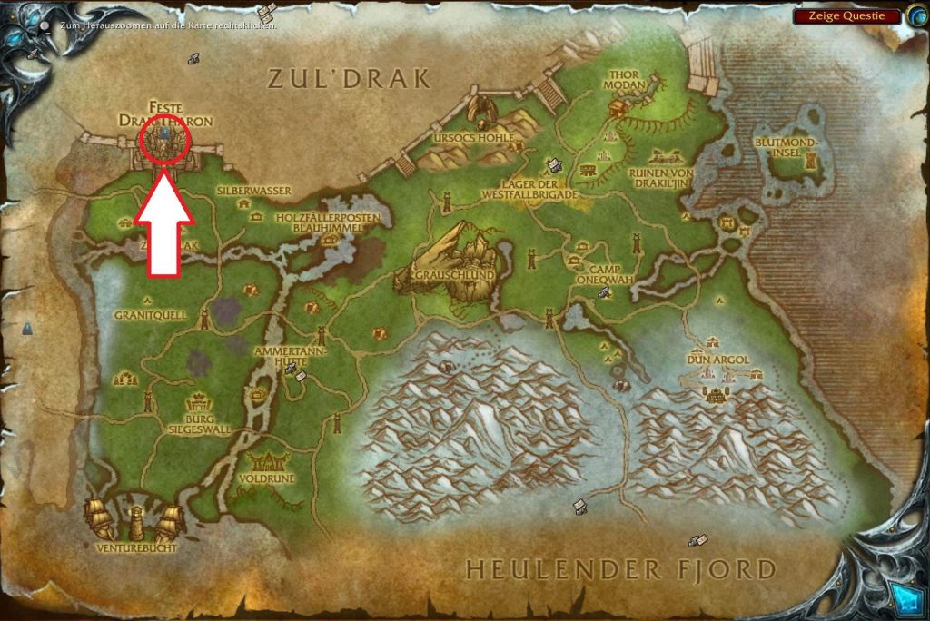 WoW WotLK Classic Map Grizzlyhügel Feste Drak Tharon Dungeon Eingang