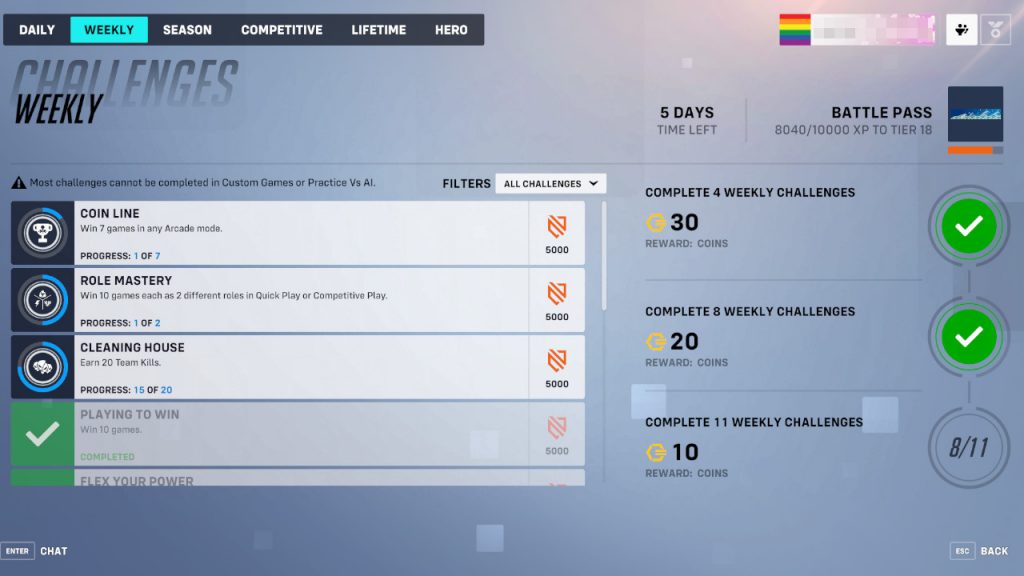 Overwatch Coins Weekly Earned