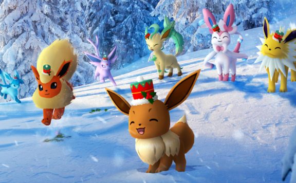 Titel Pokémon GO Winter-Feiertage Teil 2 Evoli mit Feiertags-Hut