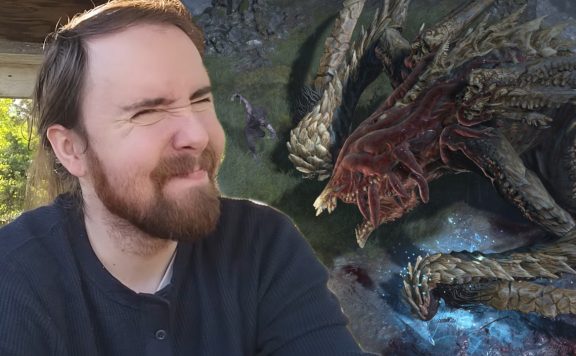 Collage aus Asmongold und einem Bild von Diablo 4