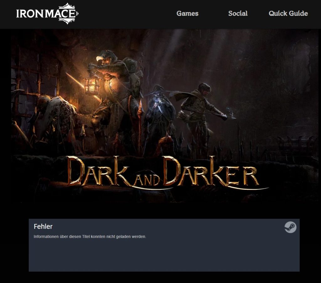 Dark and Darker  Website Steam-Link Fehler