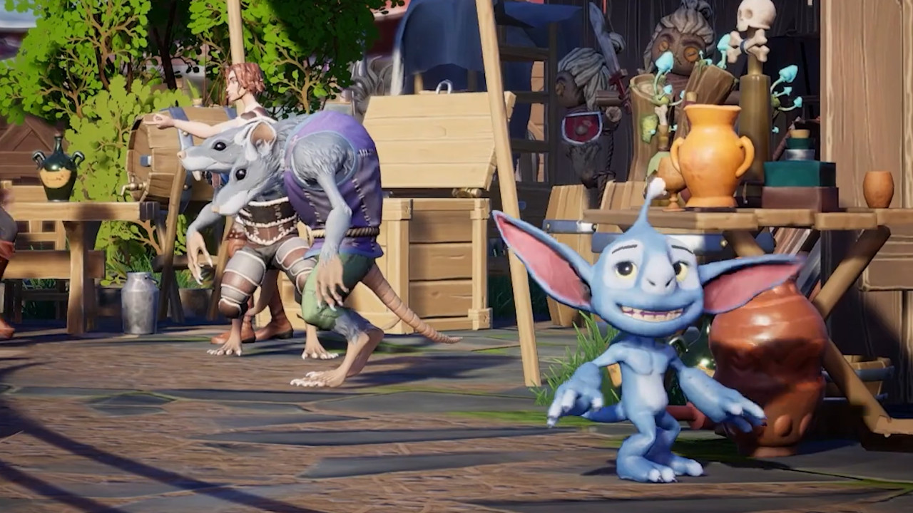 Screenshot zeigt einen Marktplatz in Coreborn