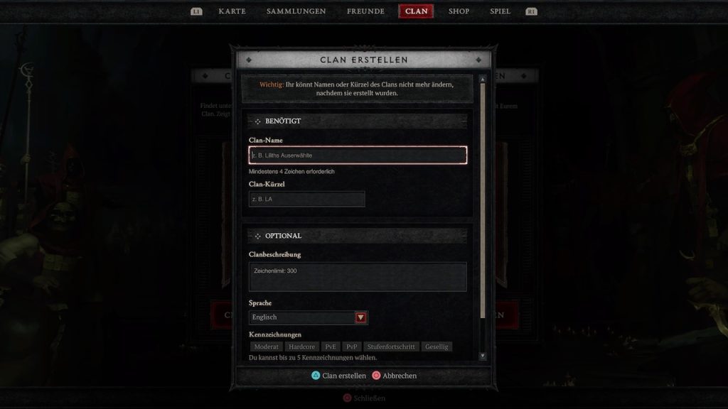 Diablo-4-Clan-Menü-Erstellen