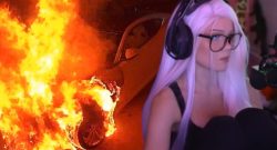 Collage justfoxii und ihr brennendes Auto