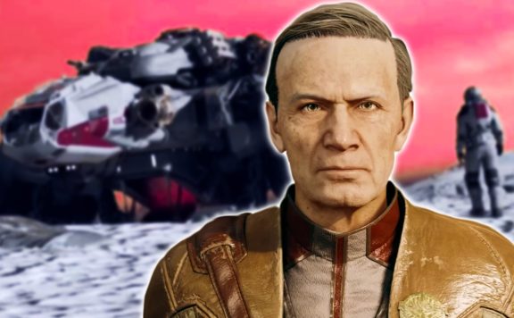 Starfield Mann Schiff im Hintergrund