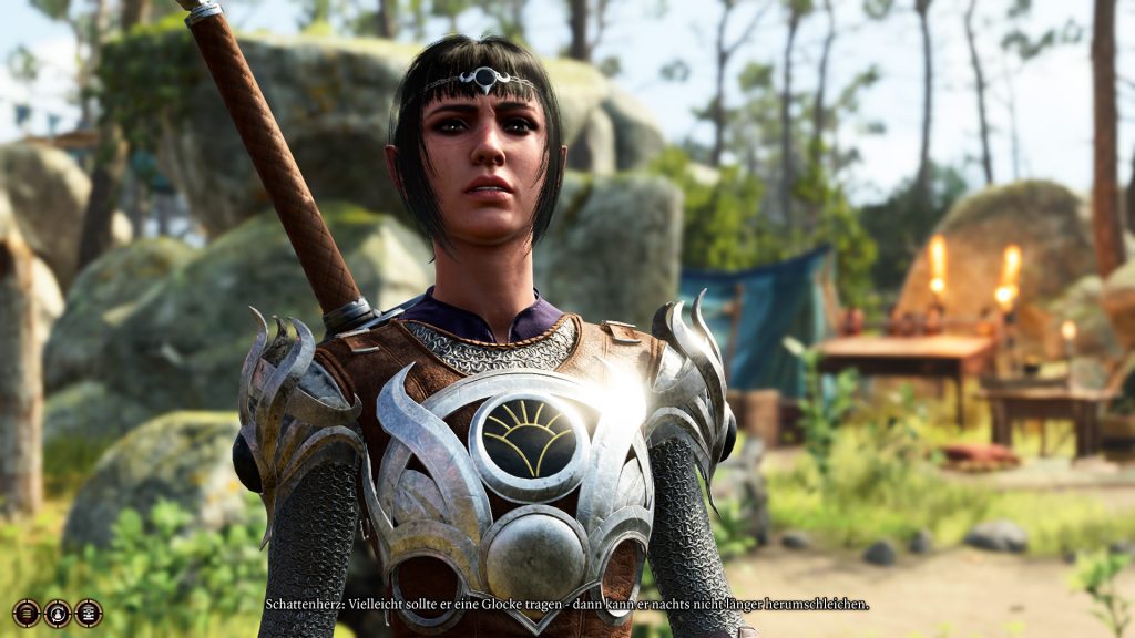 The image shows Shadowheart's reaction to the fact that Astarion is a vampire.