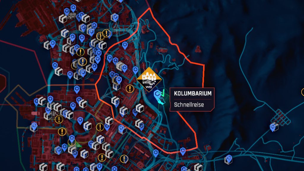 Map mit dem Kolumbarium in Cyberpunk 2077 markiert.