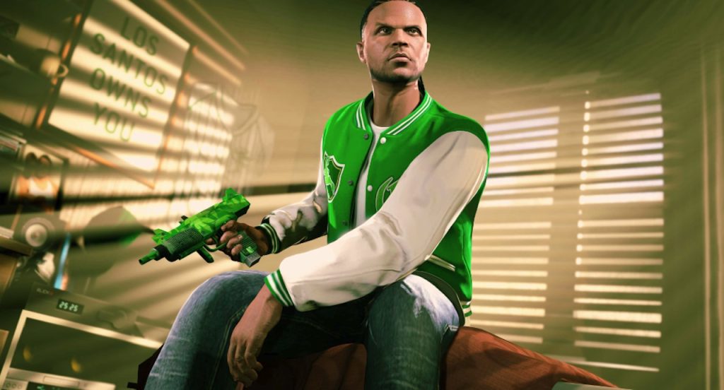 GTA-5-10-Jubiläum-Franklin-Outfit-Waffe