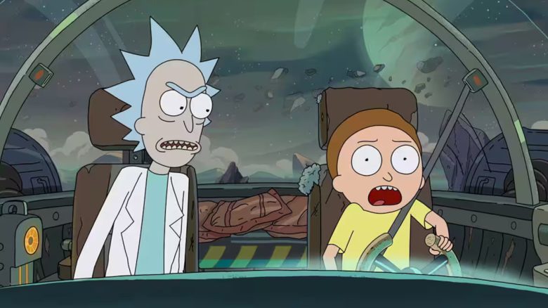Rick and Morty erschrocken im Raumschiff