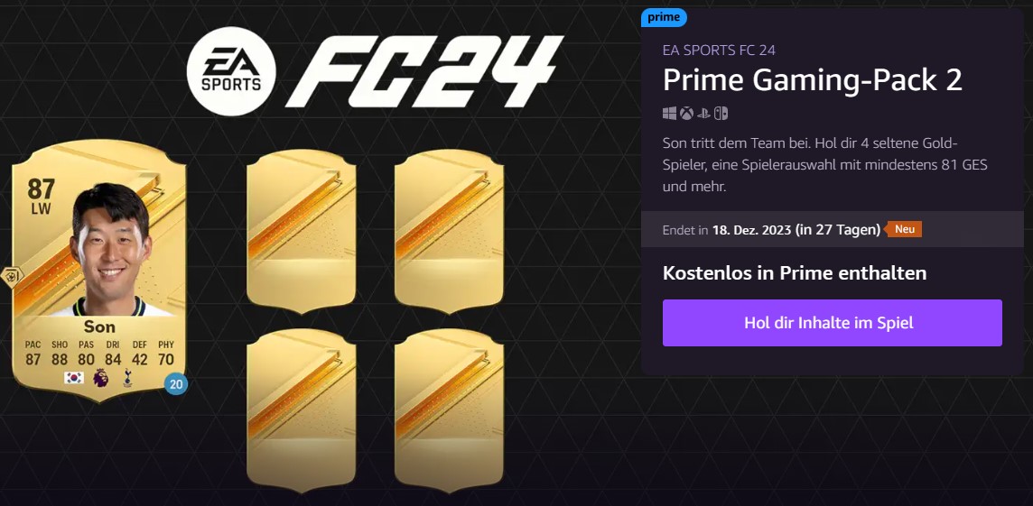 EA FC 24: Prime Gaming Pack 2 (November) ist da! – Son ist der neue  Leihspieler