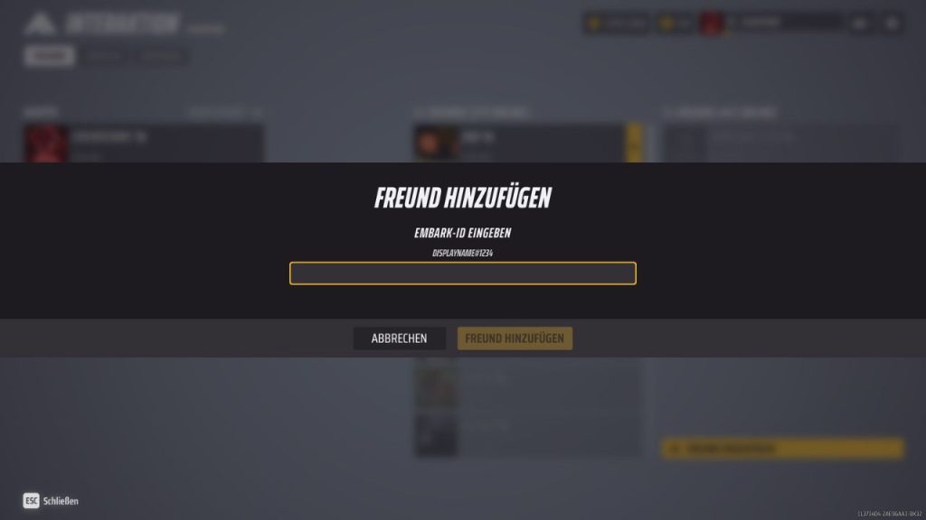 Screenshot aus dem Spiel The Finals, der das „Freund Hinzufügen“-Menü zeigt. Freunde Hinzufügen ist wichtig um eine Gruppe zu erstellen.