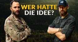 Ex-Teilnehmer von 7 vs. Wild geht mit neuem Projekt viral - Doch Meinecke sagt, es war seine Idee Titelbild zeigt Fritz Meinecke und OttoBulletproof vor einem dunkeln Wald mit dem Schriftzug Wer hatte die Idee?