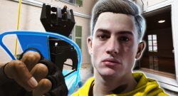 The Finals Spieler-Charakter Mittel und APS-Turm auf einem Stuhl