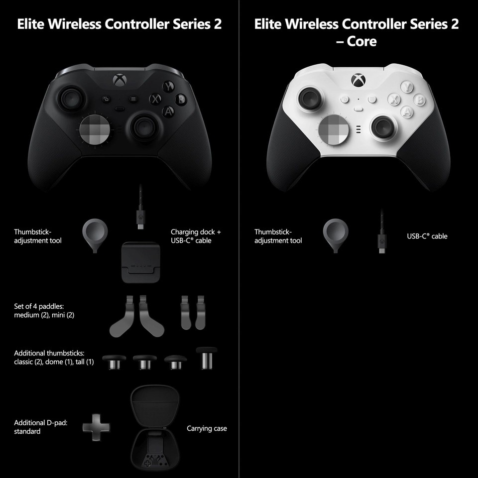 Unterschied beim Xbox Elite Wireless Controller Series 2 Core