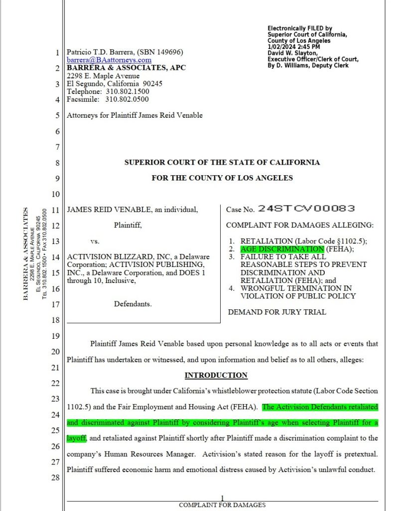 Activision Blizzard Klage Altersdiskriminierung Seite 1