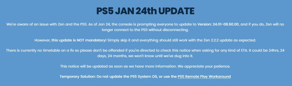 Cronus Zen Herstellermeldung Funktionsstörung auf PS5