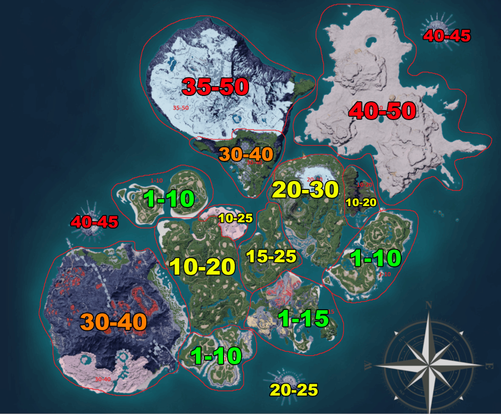 Palworld - Map in Levelgebiete unterteilt (via Reddit)