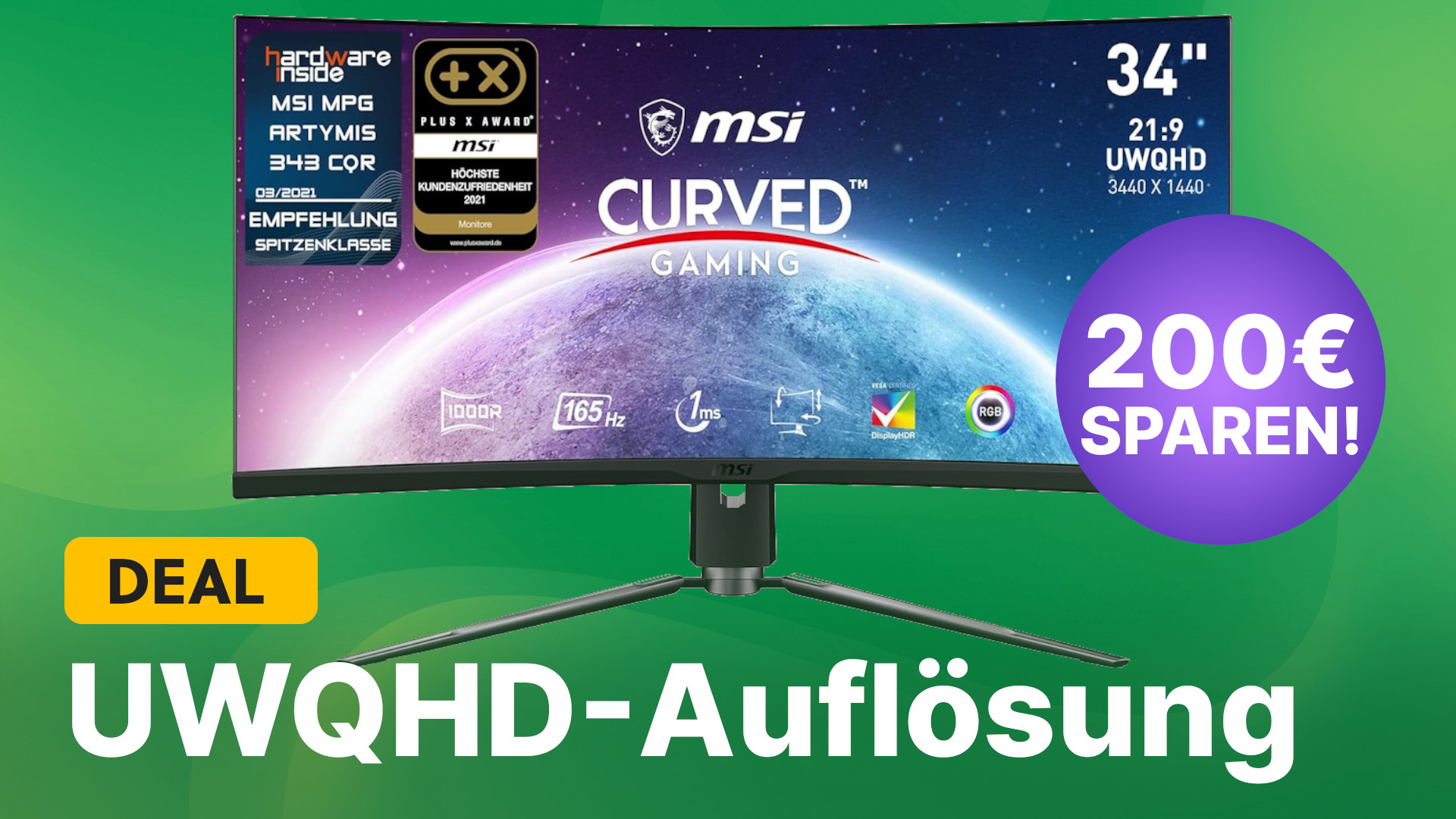 Riesiger 34-Zoll-Gaming-Monitor mit mehr als 144Hz & 1ms Reaktionszeit im Angebot so günstig wie nie!