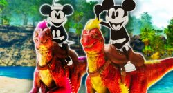 ARK Survival Ascended Micky und Minnie Maus auf Raptor