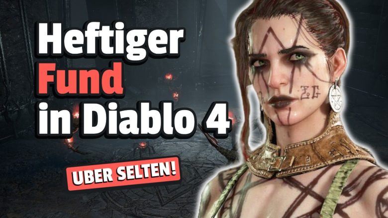 Diablo 4: Spieler findet eine absurd seltene Kiste „Habe 8 Charaktere auf Level 100 und nie eine gesehen“ - Titelbild zeigt Spielchrakter neben Text "Heftiger Fund in Diablo 4 - uber selten!