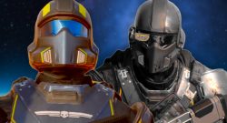 Helldivers 2 zwei verschiedene Helldiver, Hintergrund Sternenhimmel