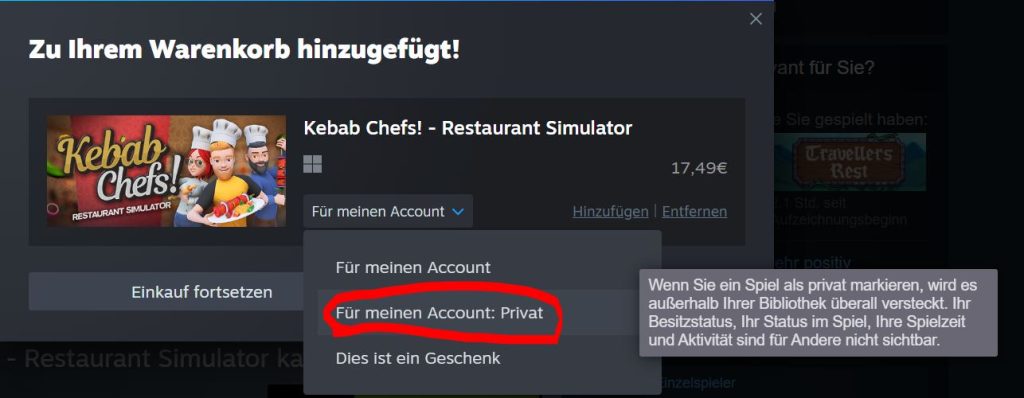 Game shopping cart Steam private