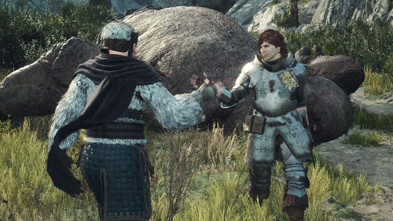 Dragon’s Dogma 2: Player stands before an abyss and a roaring ogre that causes a great surprise