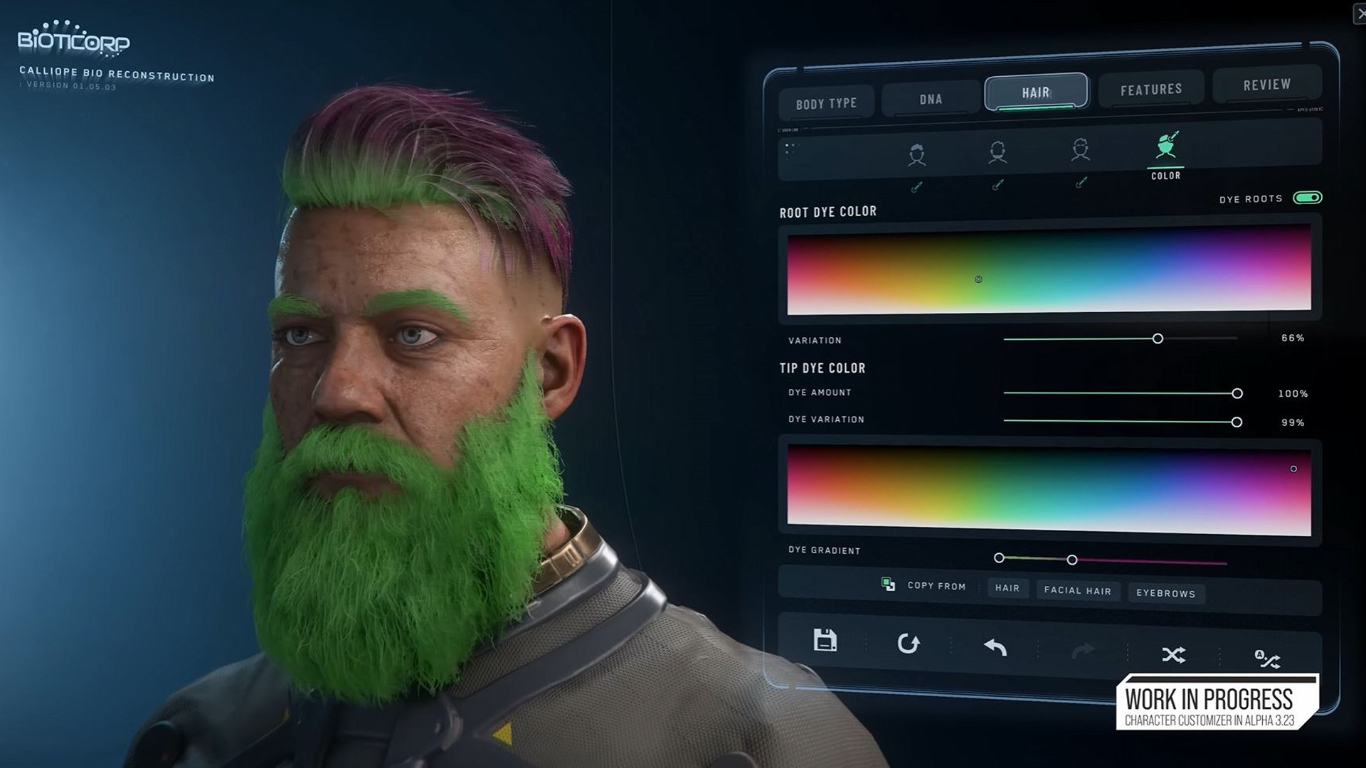 The MMORPG Star Citizen presents the new character editor for 15 minutes