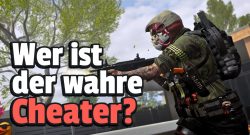 Streamer trifft auf unsichtbaren Gegner in CoD MW3, erntet Lacher: „Das System denkt, dass du cheatest“ - Titelbild zeigt Spielcharakter in MW3 neben Text „Wer ist der wahre Cheater?“